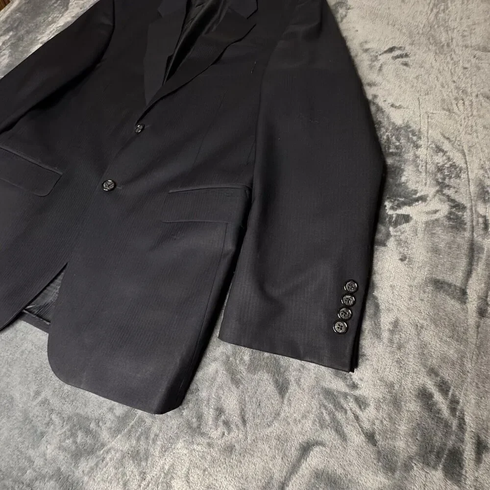 Jones New York Suit Jacket 39R Black Pinstripe 95% Wool Blazer Men Two Vent 0958